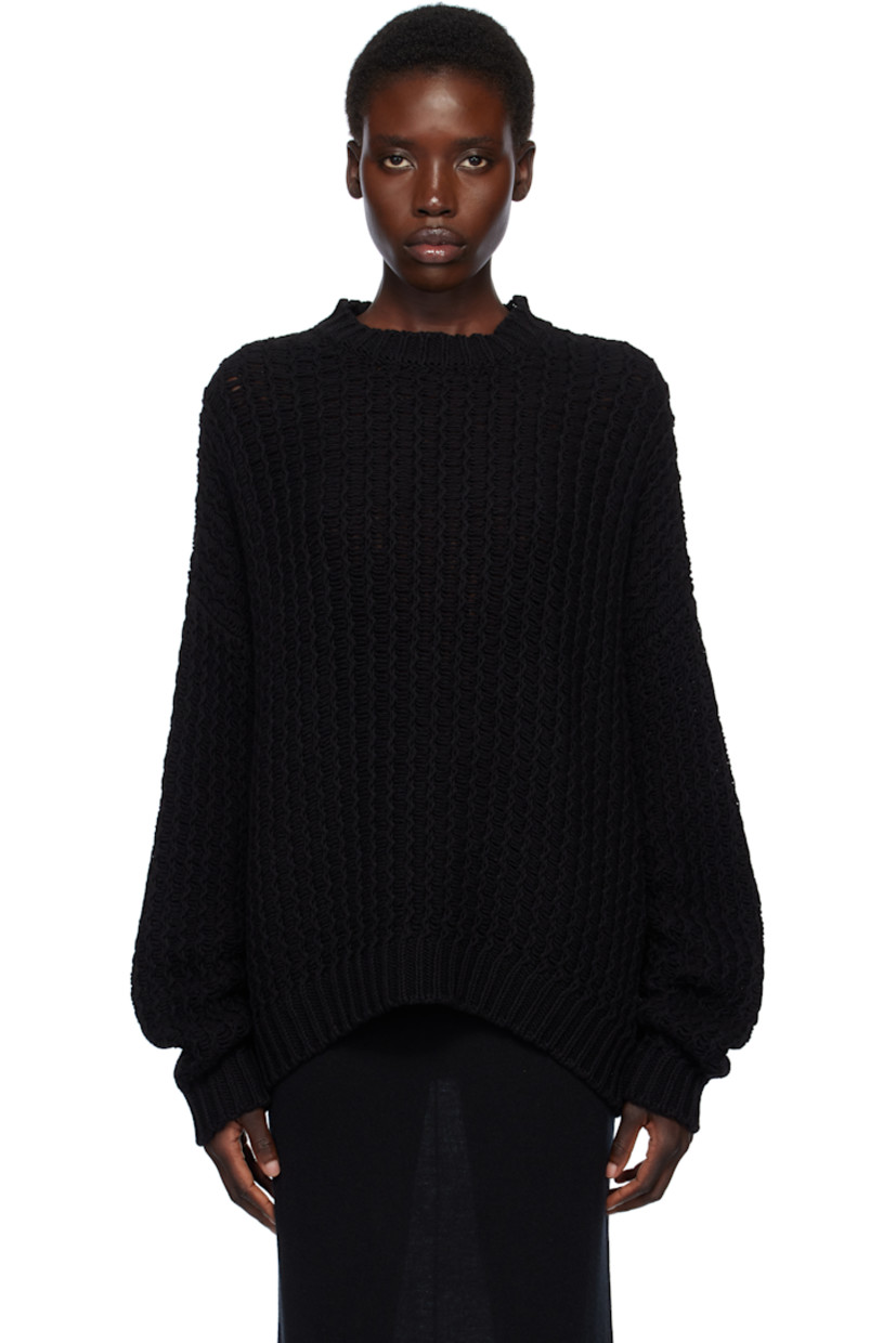 Knit pima cotton- and linen-blend sweater.

· Hand-loomed
· Rib-knit crewneck, hem, and cuffs

Supplier color: Black
