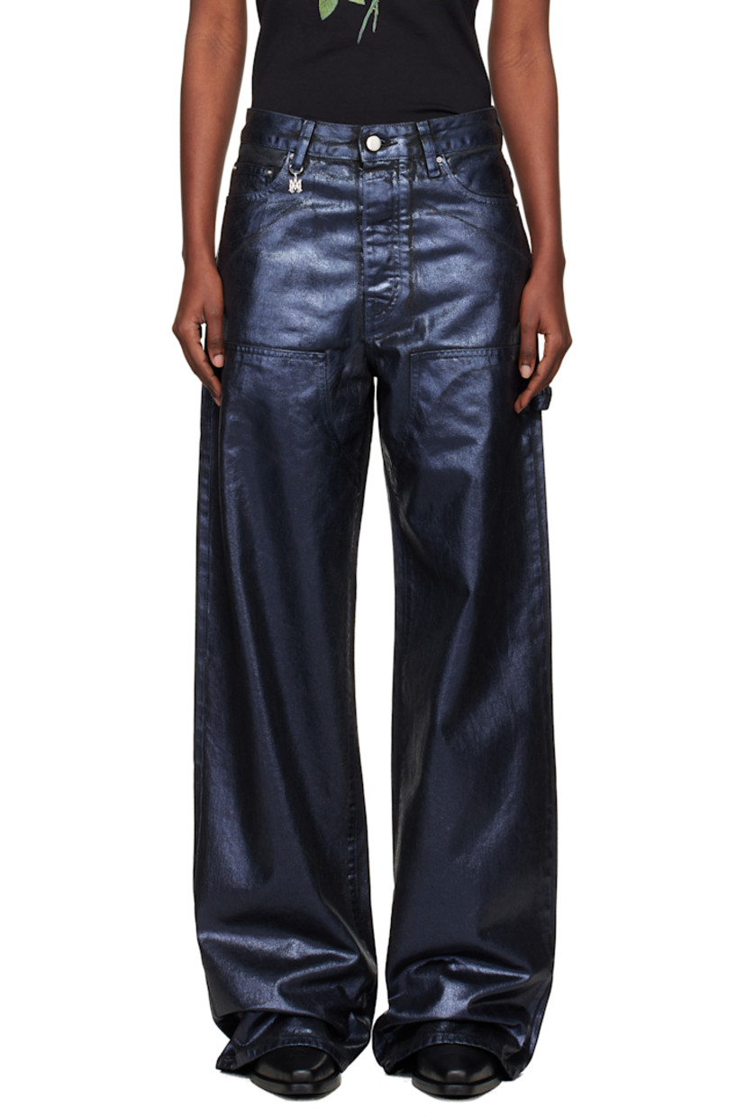 Coated non-stretch denim jeans.

· Belt loops
· Five-pocket styling
· Button fly
· Logo charm at front waistband
· Hammer loop at outseam
· Logo patch at back waistband
· Logo plaque at back pocket

Supplier color: Wet shimmer