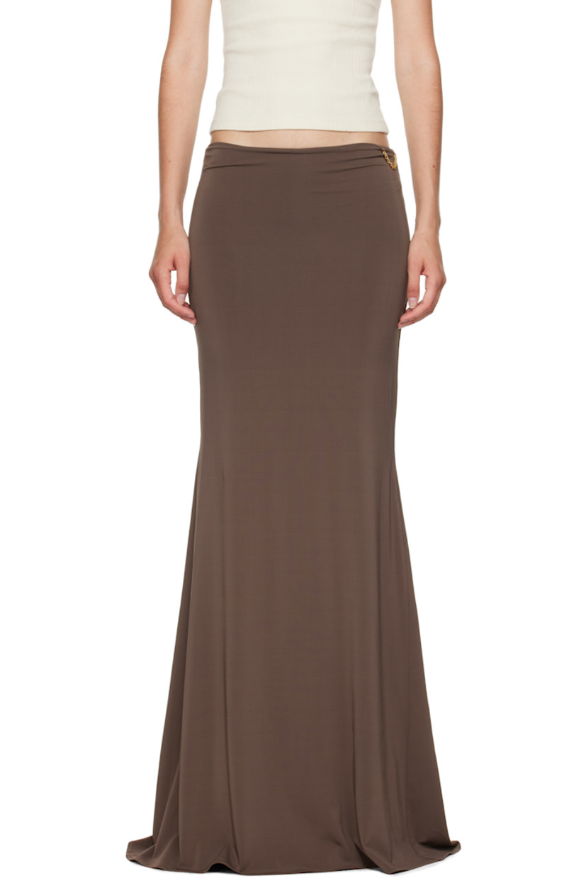 Stretch viscose jersey maxi skirt. 

· Elasticized waistband 
· Chain with logo hardware at outseam
· Fully lined 

Supplier color: Walnut brown