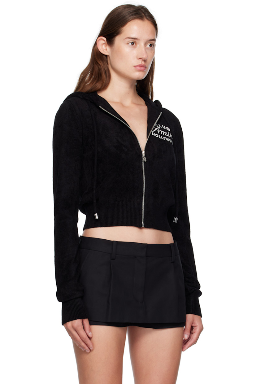 Viscose-blend velour hoodie.

· Drawstring at hood
· Logo charm at zip closure
· Text and logo embroidered at chest and back
· Cropped hem
· Rib-knit hem and cuffs

Supplier color: Black
