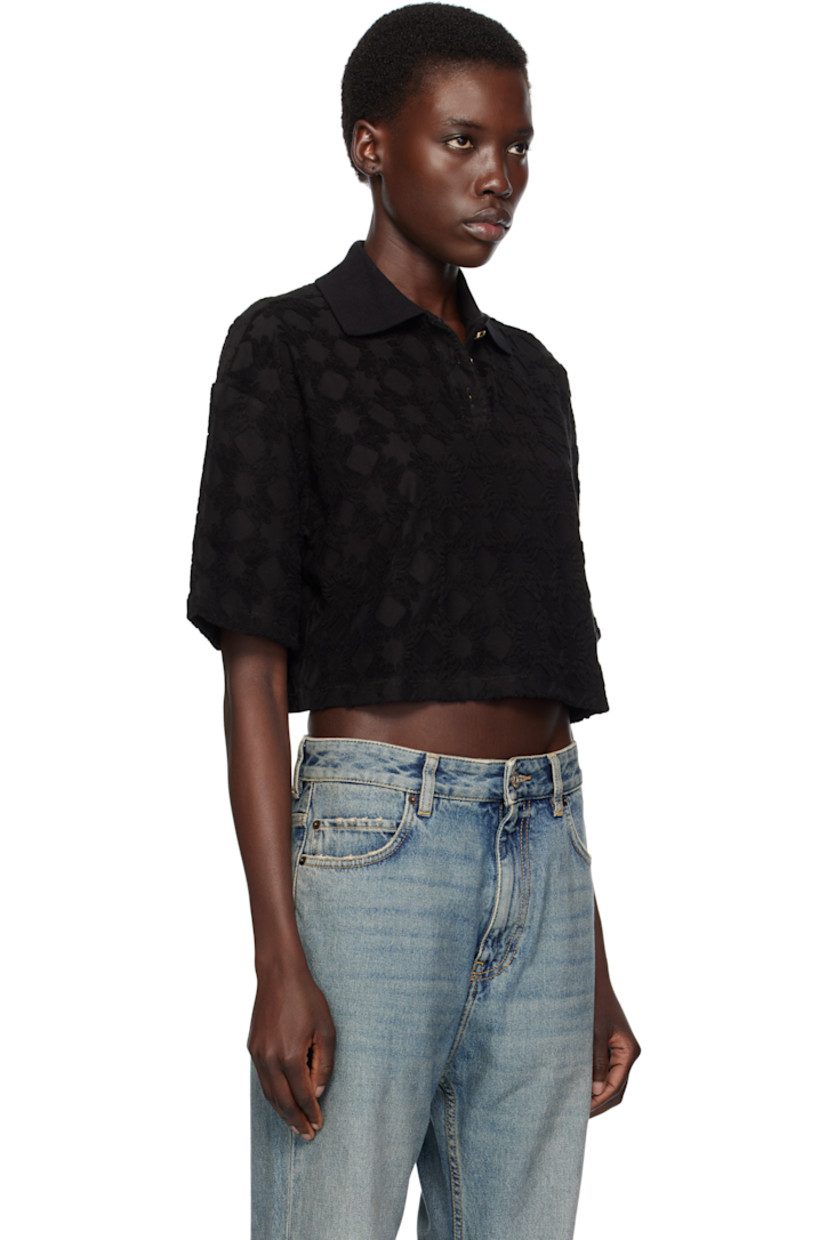 Cotton-blend jersey and terrycloth polo. Jacquard logo pattern throughout.

· Rib-knit spread collar
· Three-button placket
· Cropped hem
· Dropped shoulders

Supplier color: Black