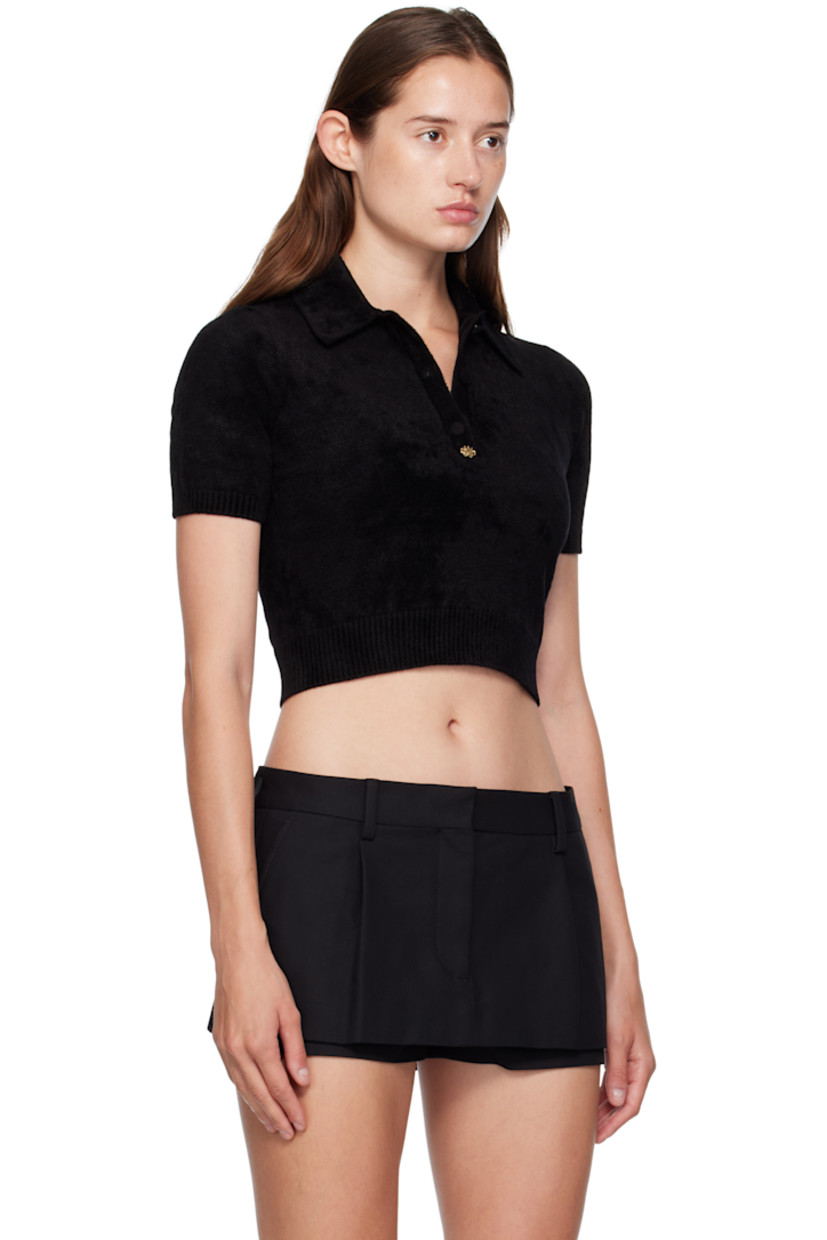 Viscose-blend velour polo.

· Spread collar
· Three-button placket
· Logo hardware at chest
· Cropped hem
· Rib-knit hem and cuffs

Supplier color: Black