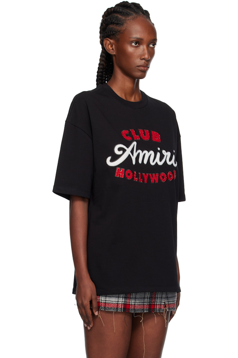 Cotton jersey T-shirt.

· Rib-knit crewneck
· Bouclé text and logo appliqués with crystals at chest

Supplier color: Black