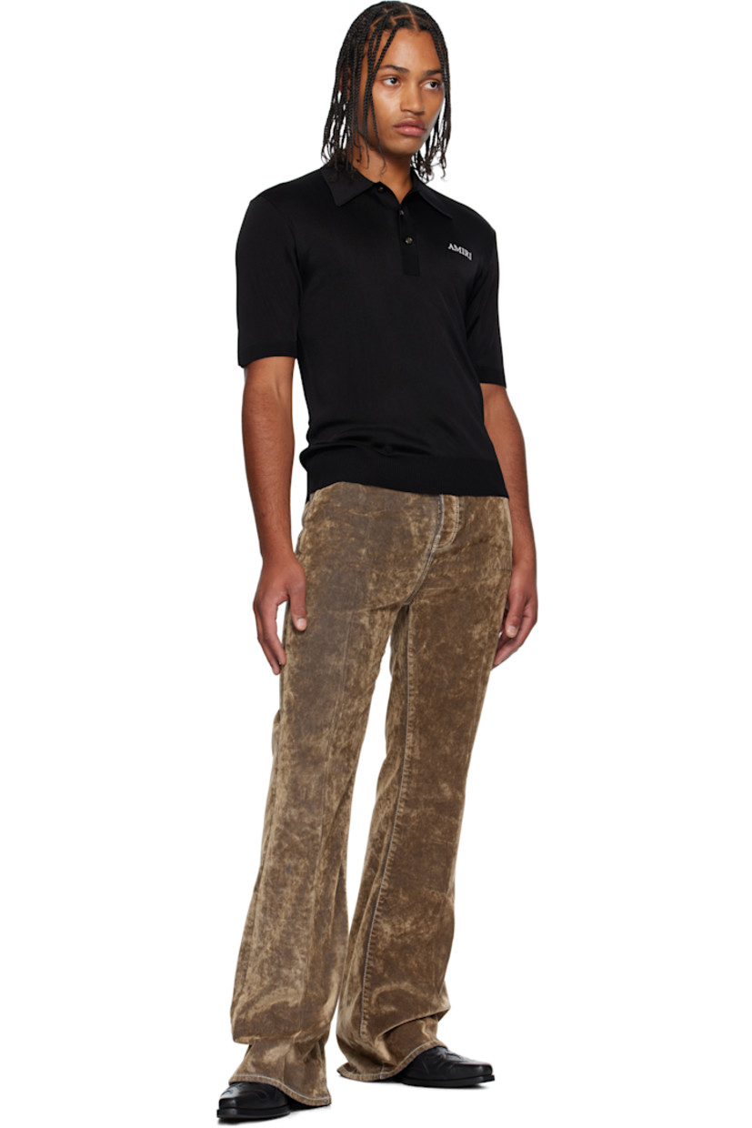 Stretch velvet jeans.

· Flared-leg
· Belt loops
· Five-pocket styling
· Button fly 
· Logo patch at back waistband
· Contrast stitching in white

Supplier color: Tan