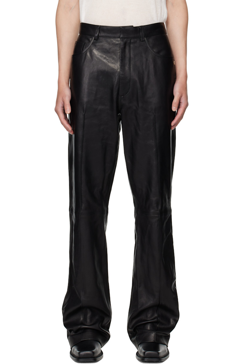 Grained leather pants.

· Boot cut
· Belt loops
· Five-pocket styling
· Zip fly
· Pinched seam at front and back legs
· Logo plaque at back pocket

Supplier color: Black