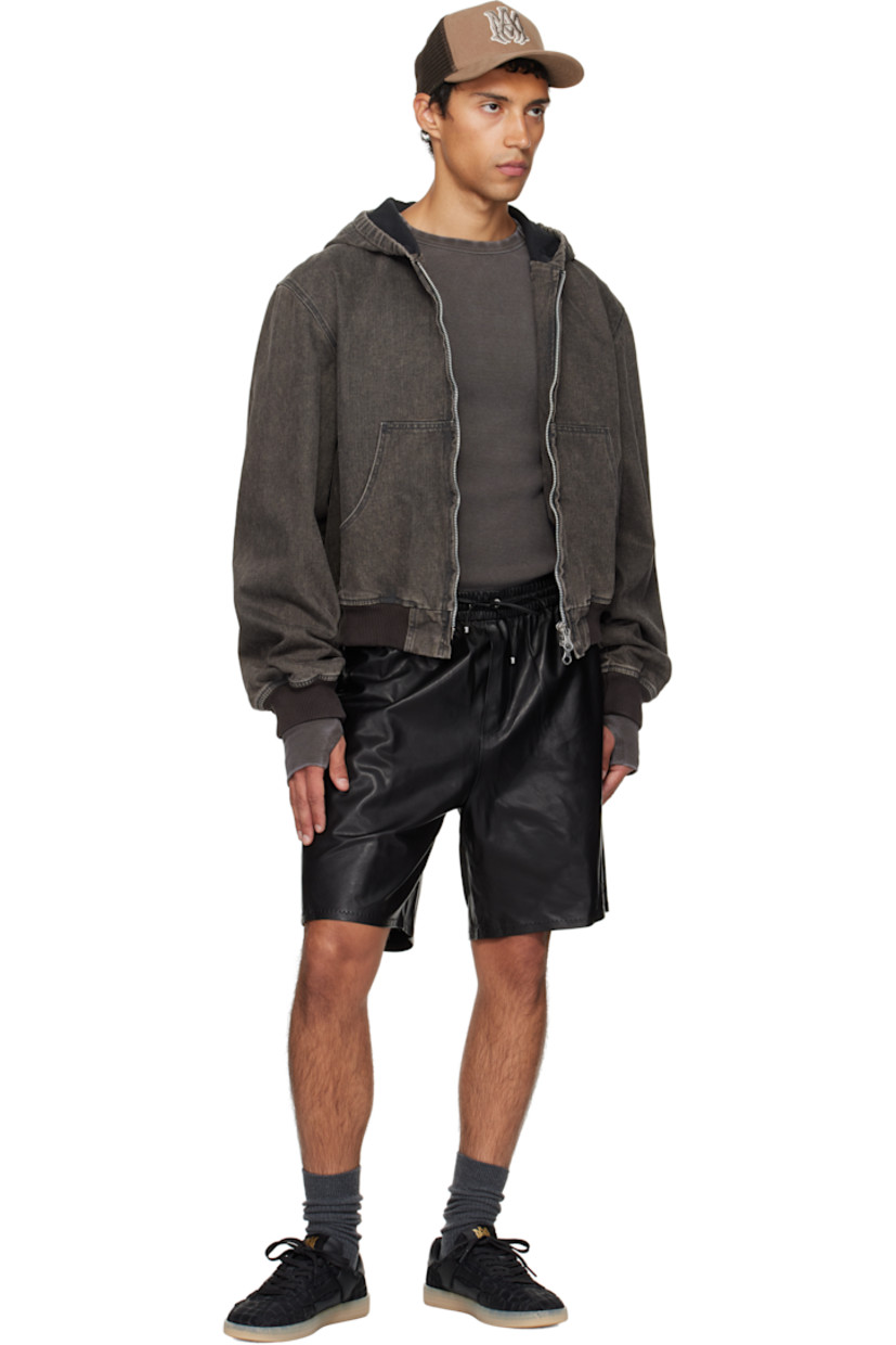 Grained lambskin shorts.

· Drawstring at elasticized waistband
· Two-pocket styling
· Mock fly
· Logo embossed at leg 

Supplier color: Black