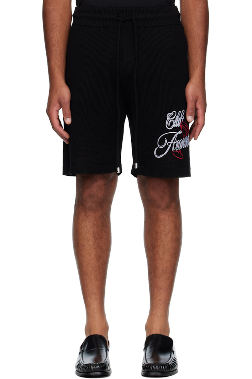 Crocheted viscose-blend shorts.

· Drawstring at elasticized waistband
· Two-pocket styling
· Logo and graphic embroidered at front leg

Supplier color: Black