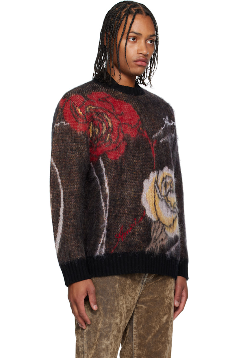 Brushed knit mohair- and wool-blend sweater.

· Intarsia floral graphics throughout 
· Rib-knit crewneck, hem, and cuffs
· Intarsia logo at chest
· Dropped shoulders

Supplier color: Black