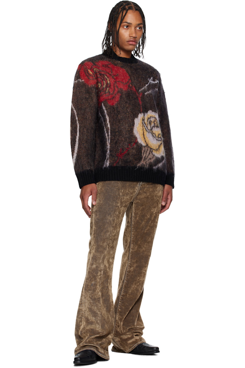 Brushed knit mohair- and wool-blend sweater.

· Intarsia floral graphics throughout 
· Rib-knit crewneck, hem, and cuffs
· Intarsia logo at chest
· Dropped shoulders

Supplier color: Black