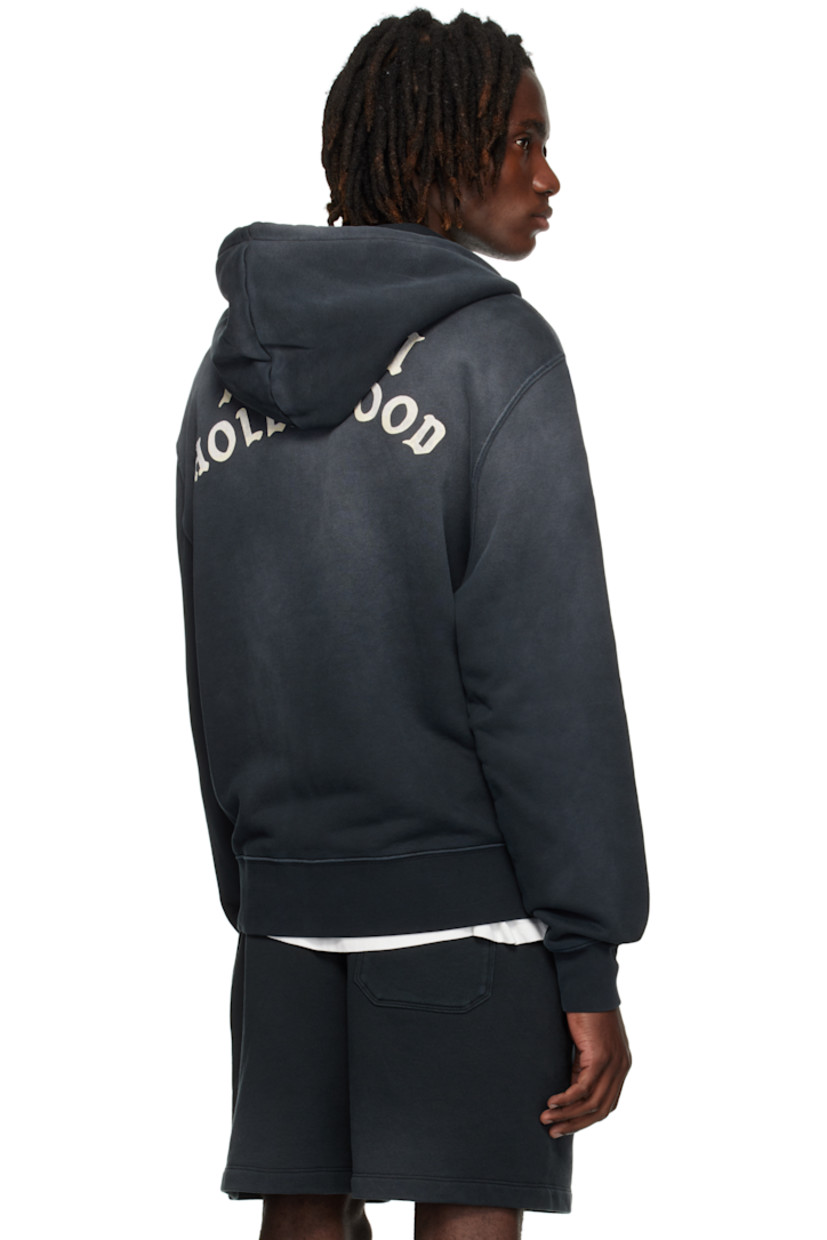 Cotton French terry hoodie.

· Fading throughout
· Drawstring at hood
· Two-way zip closure
· Logo and text printed at chest and back
· Patch pockets at front
· Rib-knit hem and cuffs
· Dropped shoulders

Supplier color: Black