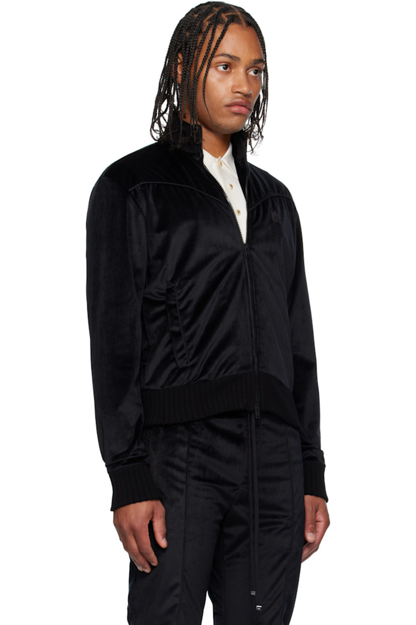 Velvet jacket. 

· Rib-knit stand collar, hem, and cuffs
· Two-way zip closure
· Embroidered logo patch and piping at chest
· Welt pockets at waist

Supplier color: Black