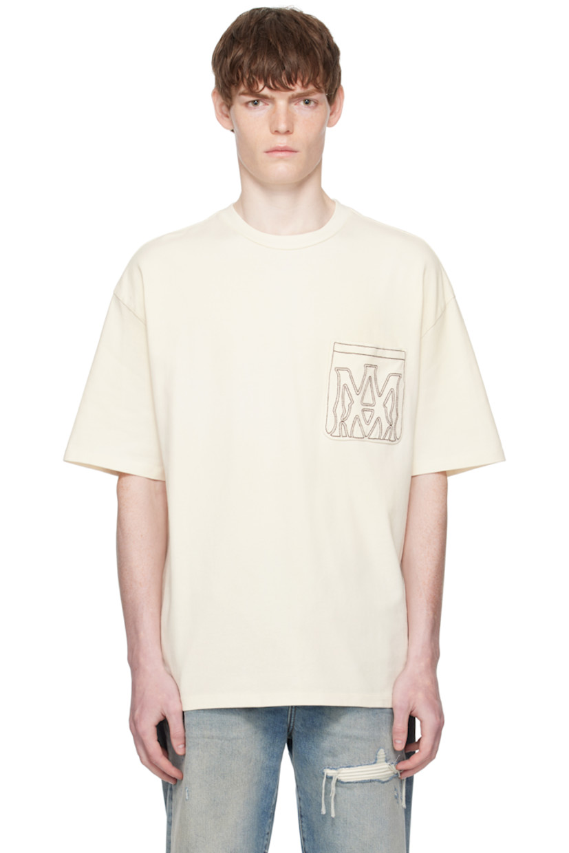 Cotton jersey T-shirt.

· Rib-knit crewneck
· Patch pocket at chest
· Logo embroidered at patch pocket and back collar
· Dropped shoulders

Supplier color: Ivory