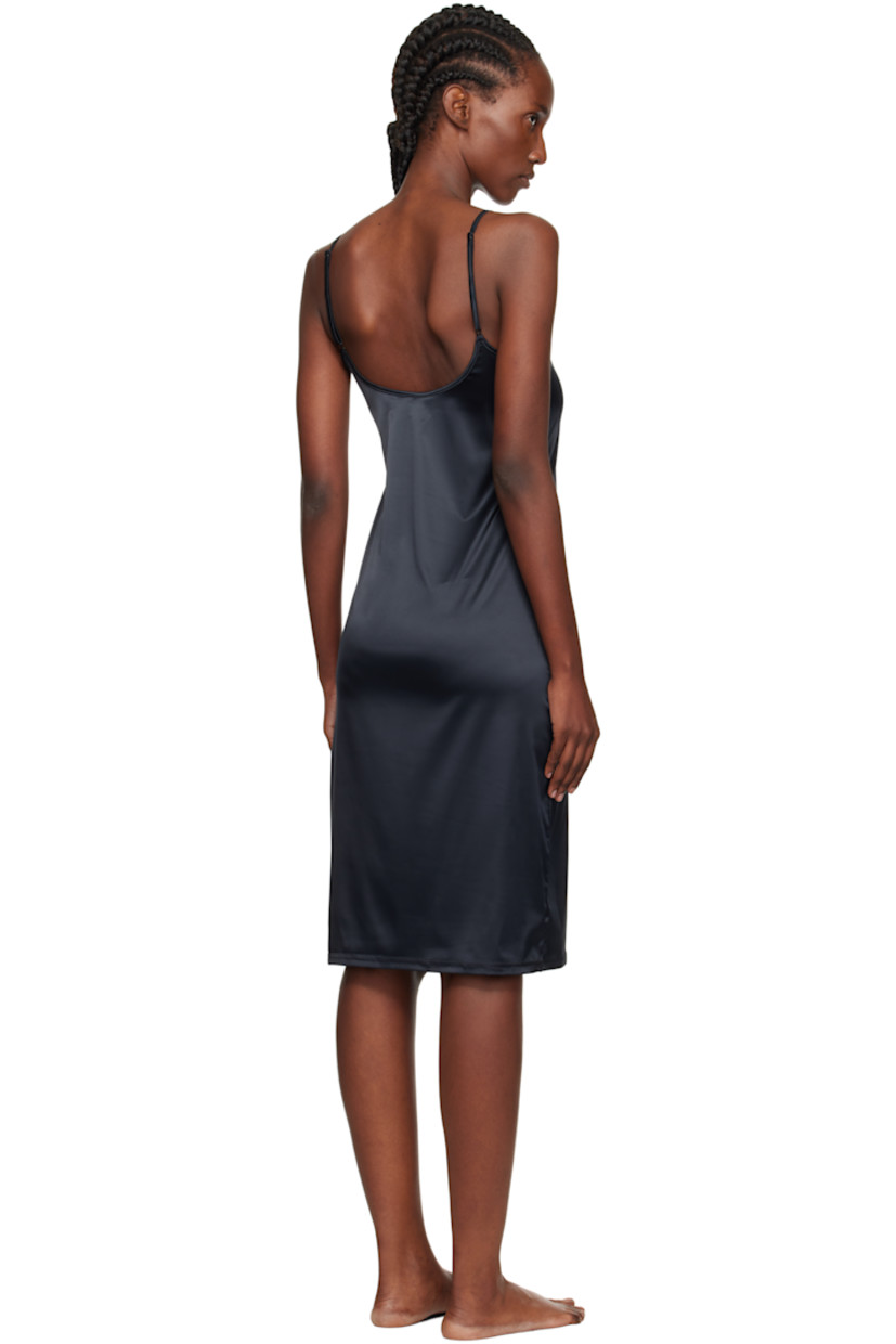 Stretch satin midi dress.

· Lace trim at plunging V-neck
· Adjustable elasticized spaghetti shoulder straps
· Low back
· Unlined

Supplier color: Black