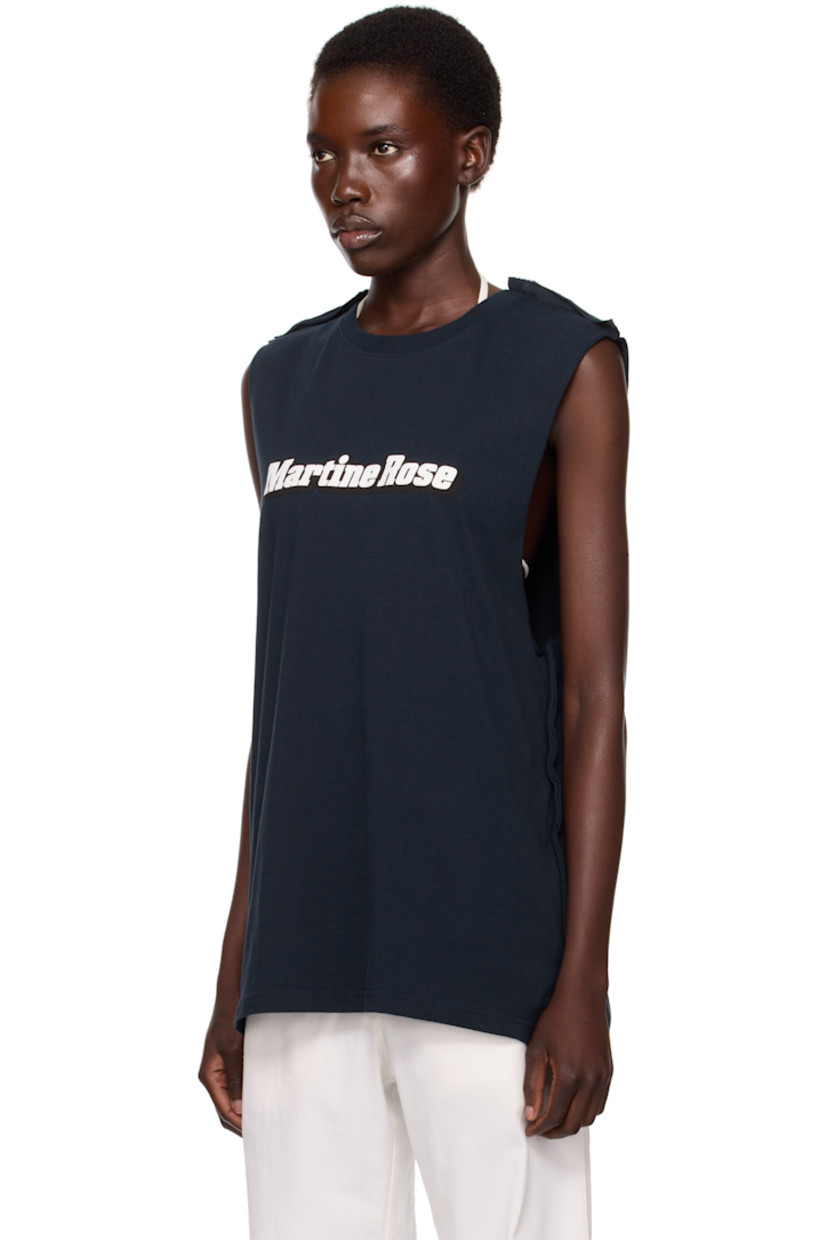 Cotton jersey tank top. 

· Rib-knit crewneck
· Logo printed at front 
· Pinched side seams and shoulders
· Raw edge at side seams, shoulders, and armscyes 

Part of the exclusive SSENSE HEAT capsule.

Supplier color: Blue navy