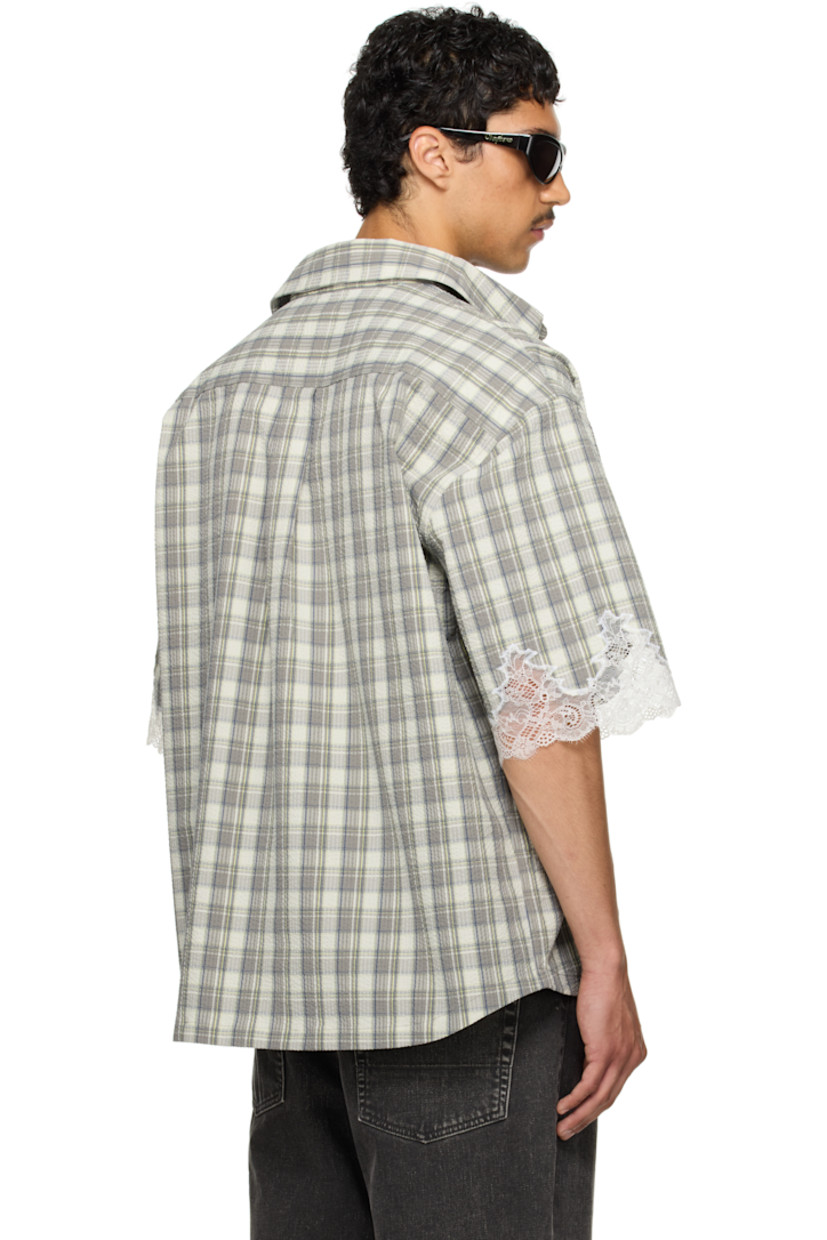 Cotton seersucker overshirt. Check pattern throughout.

· Spread collar
· Button closure
· Logo-embroidered patch pocket
· Reflective logo patch at front
· Dropped shoulders
· Scalloped lace trim at cuffs
· Box pleat at back yoke

Part of the exclusive SSENSE HEAT capsule.

Supplier color: Grey lime check