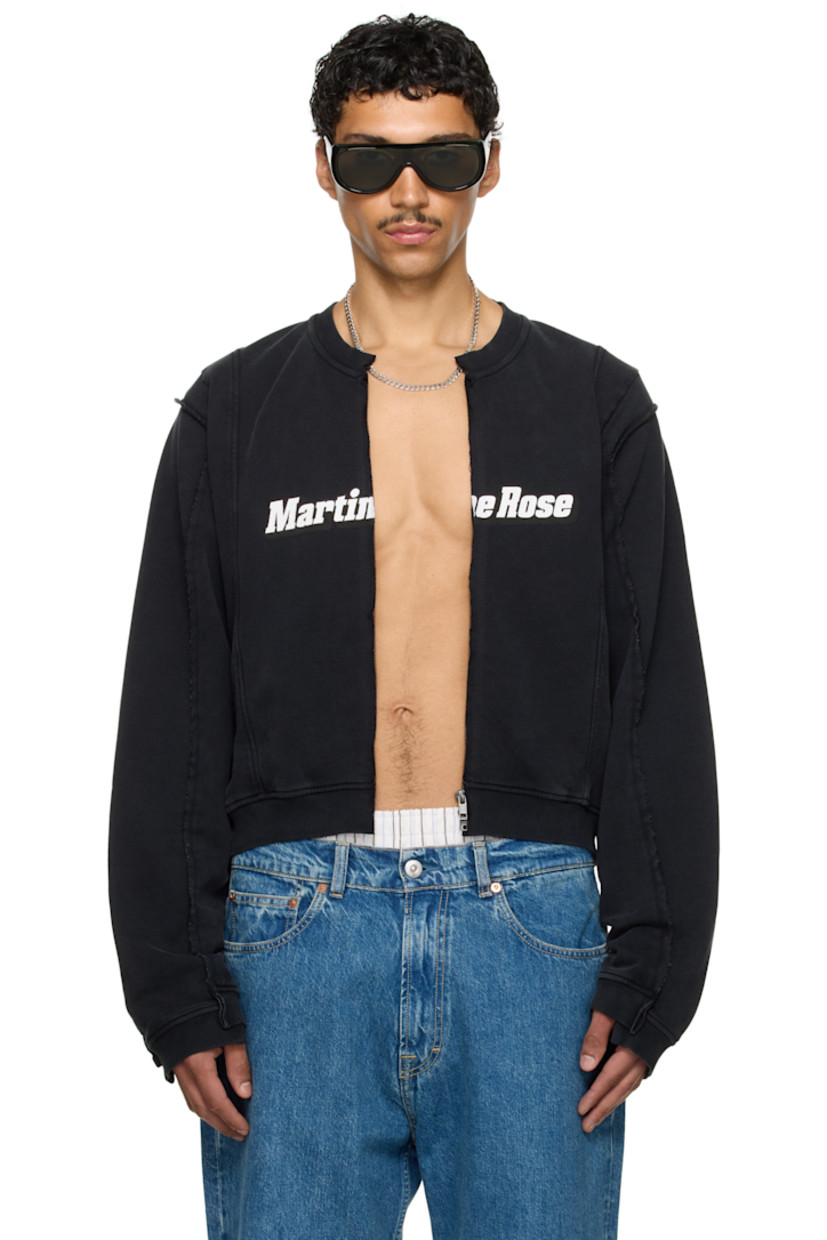 French terry sweatshirt. Fading and raw edges throughout.

· Paneled construction
· Rib-knit crewneck, hem, and cuffs
· Concealed two-way zip closure
· Bonded logo at chest
· Asymmetric hem and cuffs

Part of the exclusive SSENSE HEAT capsule.

Supplier color: Black/Washed black
