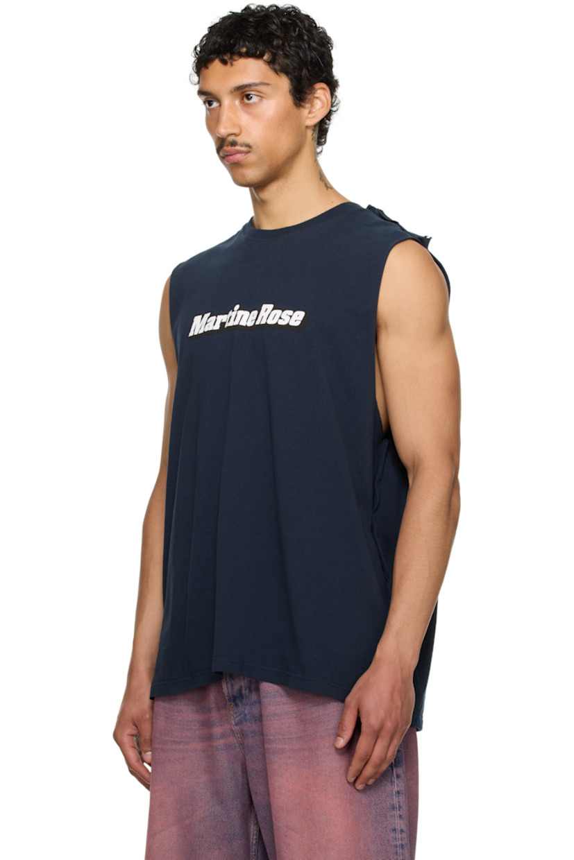 Cotton jersey T-shirt. Inverted seams throughout.

· Rib-knit crewneck
· Logo printed at chest
· Pinched seam at shoulders
· Raw edge at armscyes

Part of the exclusive SSENSE HEAT capsule.

Supplier color: Blue/Navy