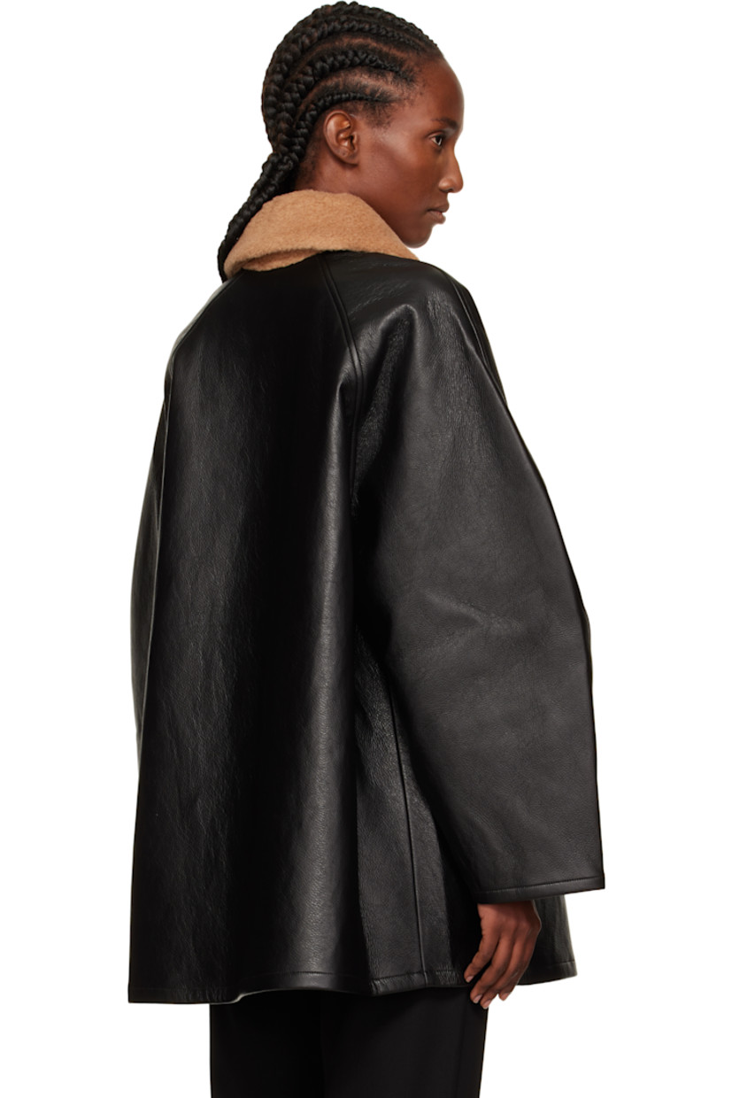 Crinkled faux-leather coat. Camel- and silk-blend fleece spread collar.

· Button closure
· Welt pockets at waist
· Raglan sleeves
· Button fastening at cuffs
· Unlined

Supplier color: Black