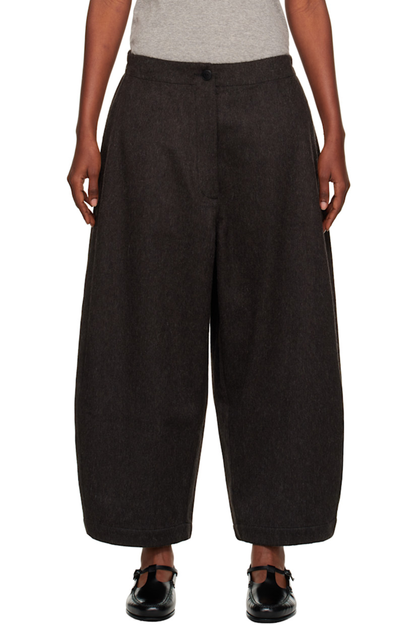 Felted wool-blend trousers.

· Partially elasticized waistband
· Two-pocket styling
· Zip fly
· Curved outseams

Supplier color: Java
