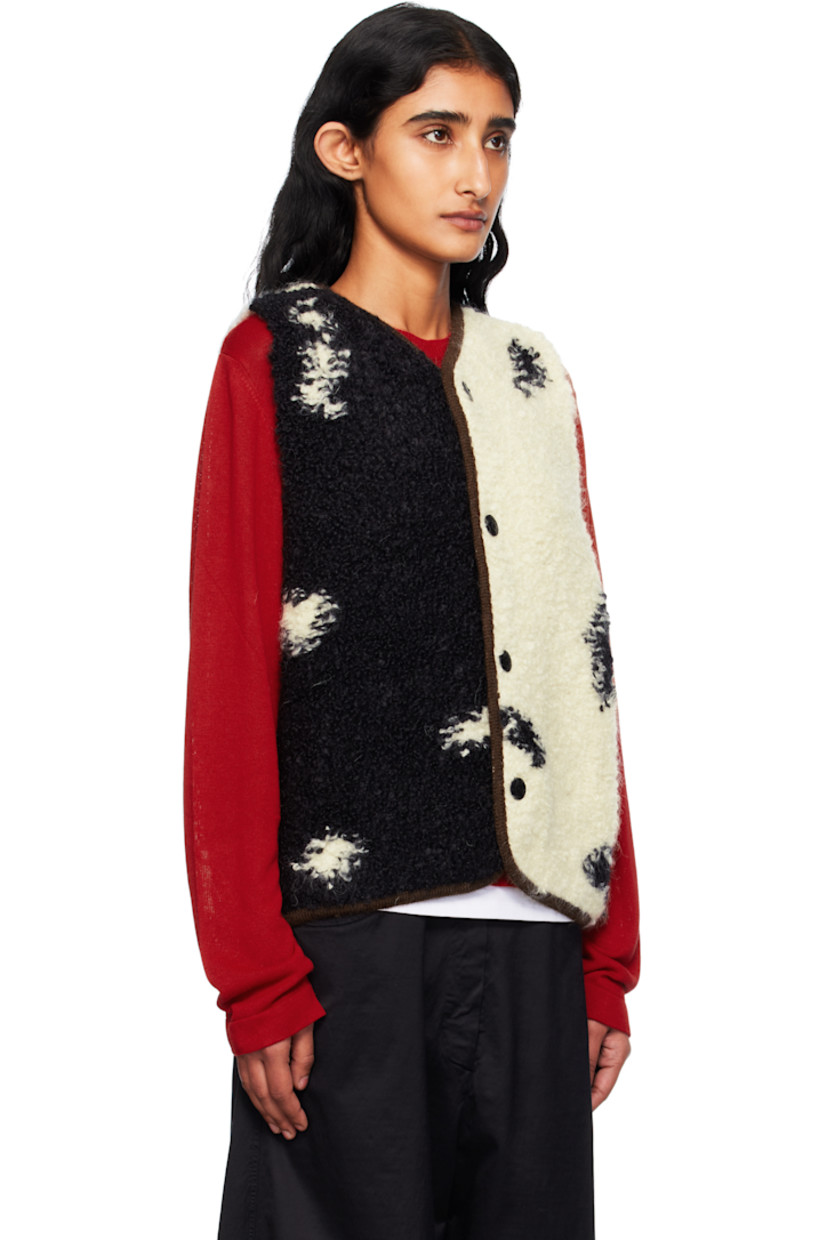 Wool- and mohair-blend fleece cardigan. 

· Intarsia pattern and rib-knit trim throughout
· V-neck
· Button closure
· Logo-engraved hardware

Supplier color: Blotch
