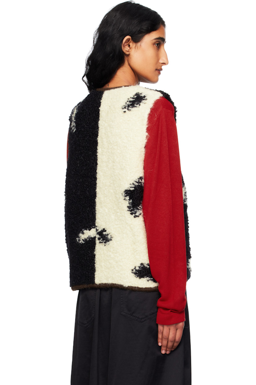 Wool- and mohair-blend fleece cardigan. 

· Intarsia pattern and rib-knit trim throughout
· V-neck
· Button closure
· Logo-engraved hardware

Supplier color: Blotch