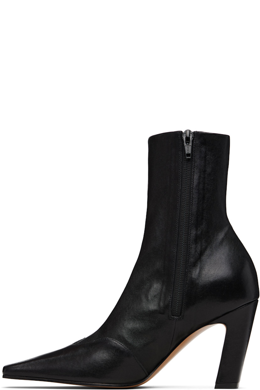 Ankle-high stretch grained lambskin boots.

· Pointed square toe
· Zip closure at inner side
· Covered block heel with rubber injection
· Leather sole
· Heel: H3.25"

Supplier color: Black nappa leather