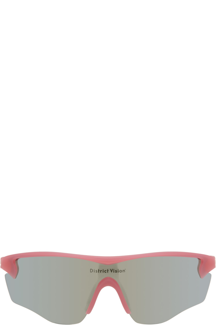 Shield-style semi-rimless semi-transparent acrylic-frame sunglasses.

· Mirrored silver tone lens with D+ lens technology
· 100% UVA/UVB protection
· Integrated rubber nose pads
· Logo printed at lens and temple
· Core wires
· Eyewear chain-compatible rubber temple tips
· Includes microfiber pouch
· Size: 140 125

Supplier color: Powder rose/D+ silver flash mirror