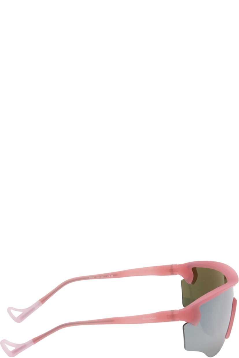 Shield-style semi-rimless semi-transparent acrylic-frame sunglasses.

· Mirrored silver tone lens with D+ lens technology
· 100% UVA/UVB protection
· Integrated rubber nose pads
· Logo printed at lens and temple
· Core wires
· Eyewear chain-compatible rubber temple tips
· Includes microfiber pouch
· Size: 140 125

Supplier color: Powder rose/D+ silver flash mirror