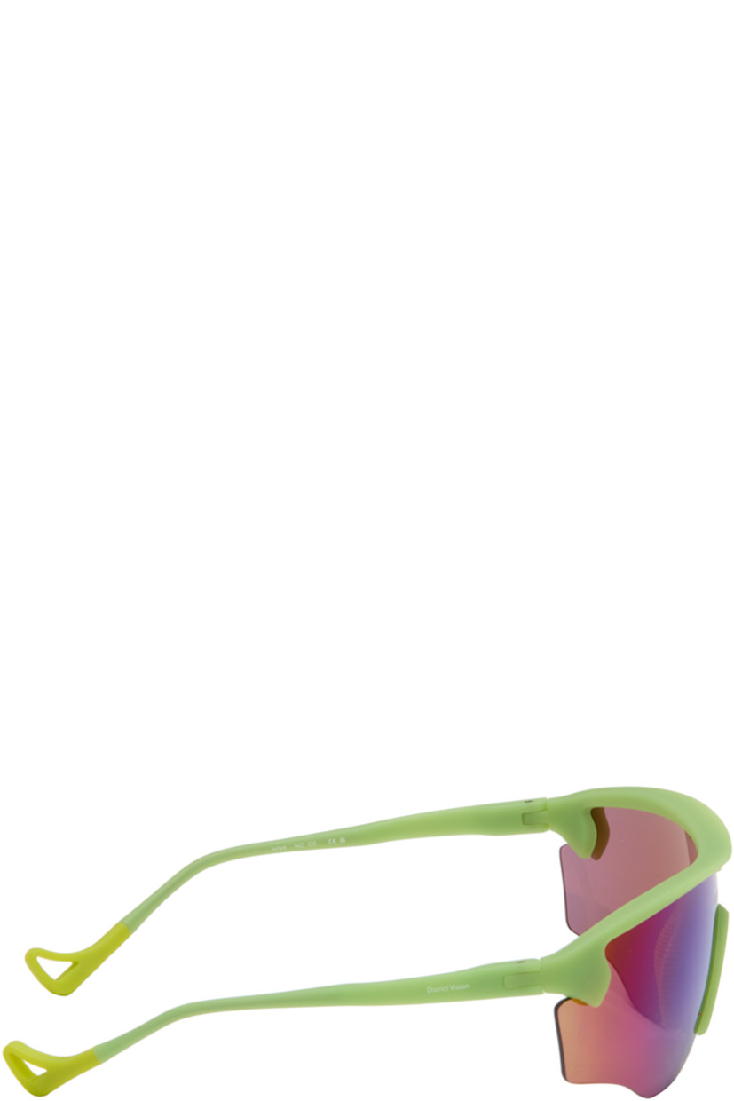 Shield-style semi-rimless acrylic-frame sunglasses.

· Mirrored iridescent lens with D+ lens technology
· 100% UVA/UVB protection
· Integrated rubber nose pads
· Logo printed at lens and temple
· Eyewear chain-compatible rubber temple tips
· Includes microfiber pouch
· Size: 140 125

Supplier color: Mantis/D+ opal mirror