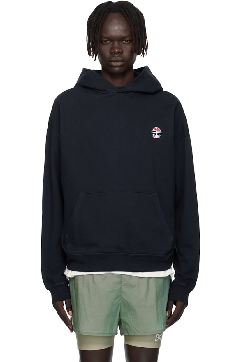 11.5 oz cotton fleece hoodie. 

· Pre-shrunk, pigment-dyed, and stonewashed
· Logo embroidered at chest
· Kangaroo pocket
· Rib-knit hem and cuffs
· Dropped shoulders

Supplier color: Chakra navy