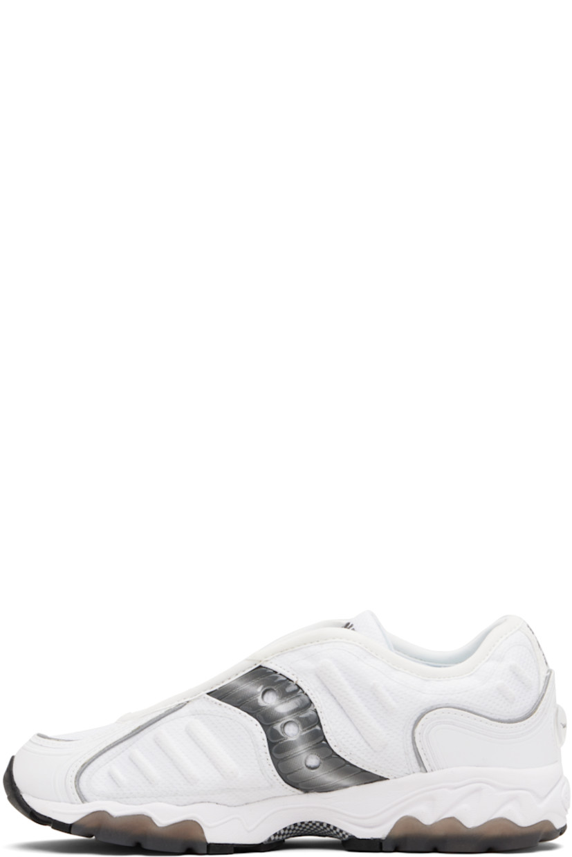 Low-top mesh and buffed faux-leather sneakers.

· Reflective trim throughout
· Lace-up closure
· Logo embroidered at padded tongue
· Padded collar
· Text embroidered at outer side and heel
· Logo appliqué at sides and heel counter
· Jersey and mesh lining
· Foam rubber midsole
· Treaded XT-900 rubber sole

Supplier color: White/Metallic
