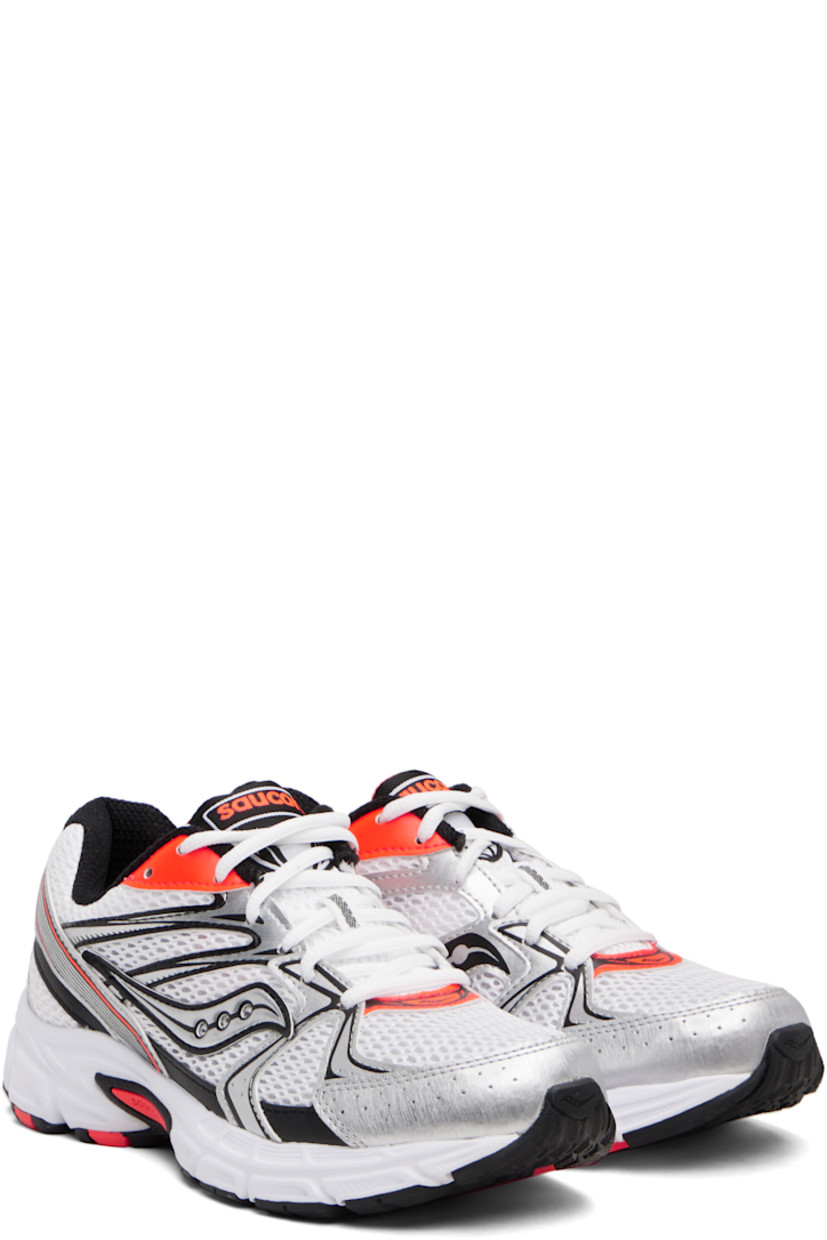 Low-top mesh and buffed faux-leather sneakers.

· Reflective trim and perforated detailing throughout
· Logo printed at vamp and heel tab
· Lace-up closure
· Logo patch at padded tongue
· Padded collar
· Logo appliqué at sides
· Mesh lining
· Treaded rubber sole

Supplier color: White/Silver