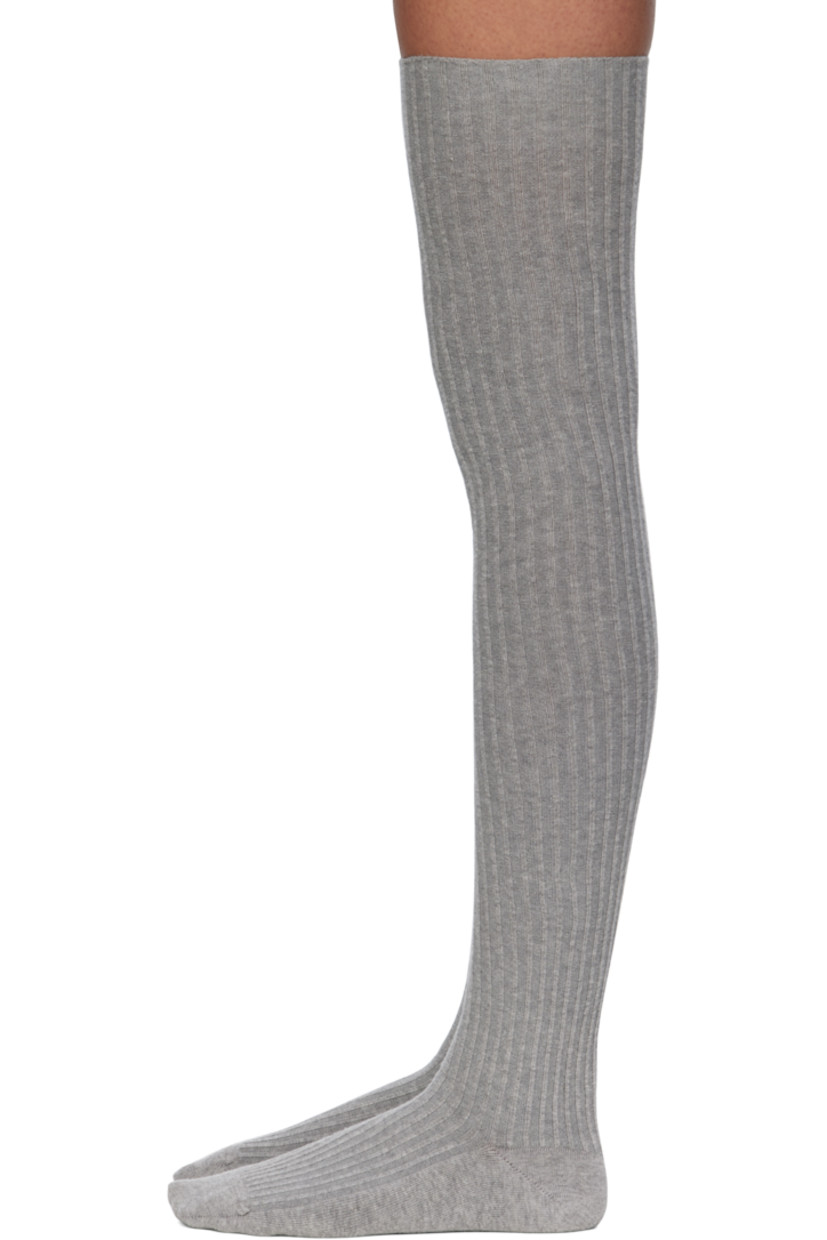 Two pairs of thigh-high rib-knit stretch organic cotton-blend socks.

Supplier color: Black/Grey