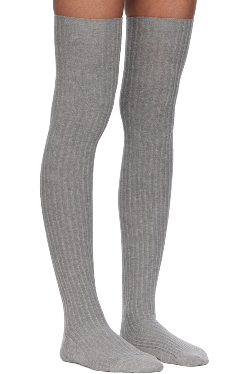 Two pairs of thigh-high rib-knit stretch organic cotton-blend socks.

Supplier color: Black/Grey