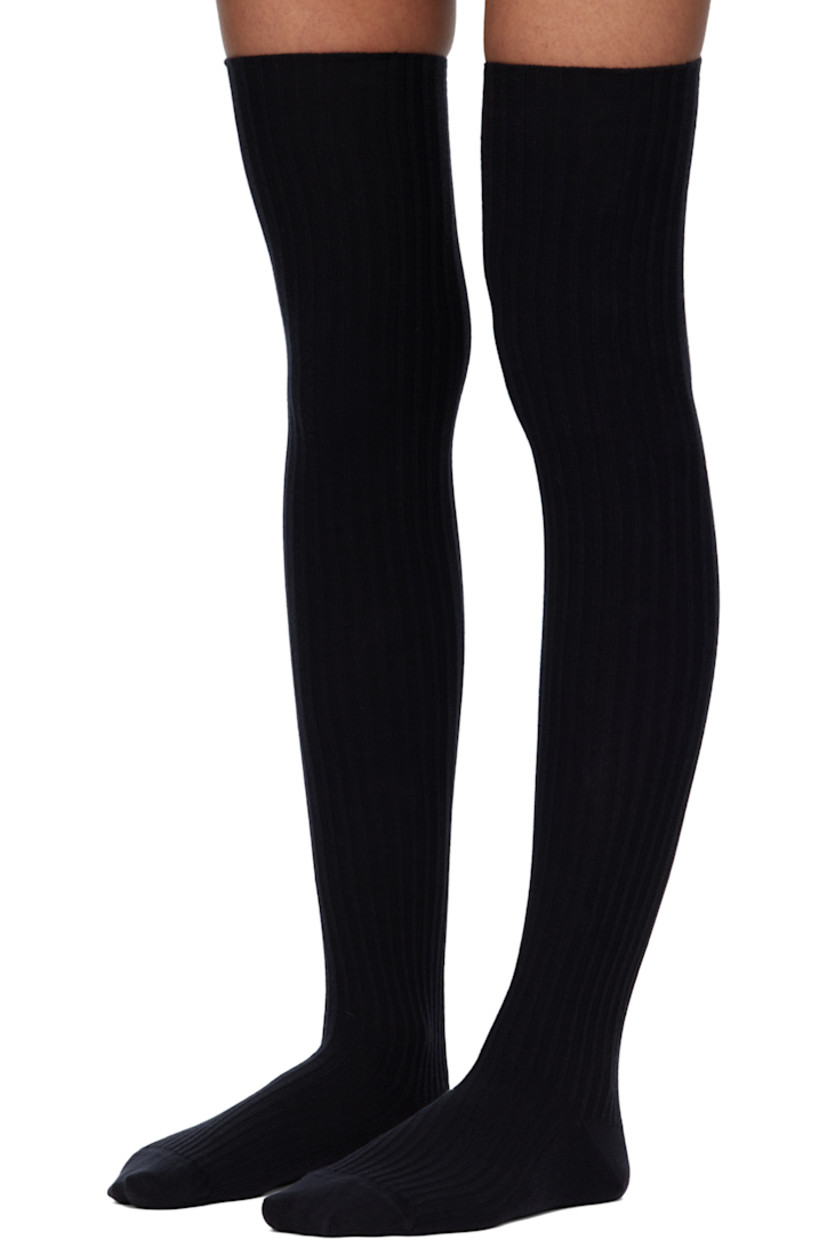 Two pairs of thigh-high rib-knit stretch organic cotton-blend socks.

Supplier color: Black/Grey