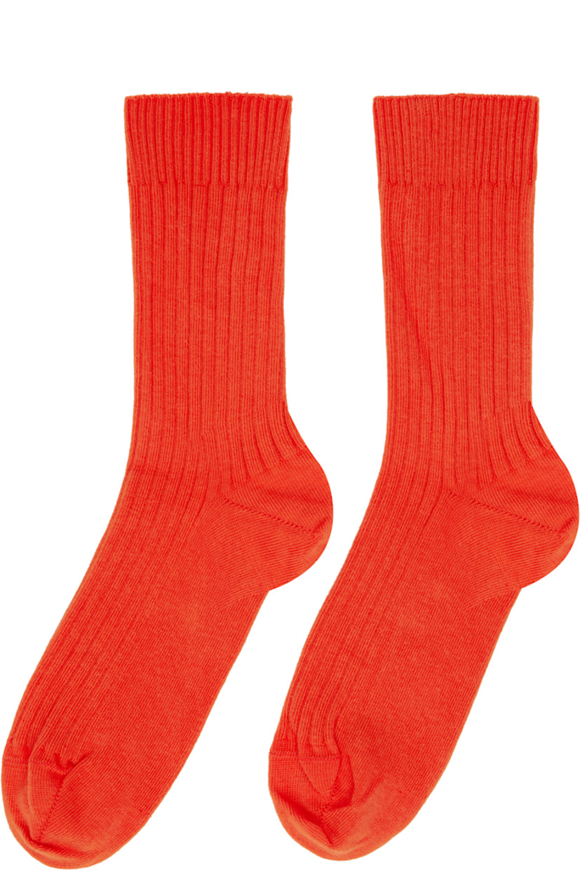 Three assorted pairs of calf-high rib-knit stretch organic cotton-blend socks. Certified GOTS, OEKO-TEX®, and OCS 100.

Supplier color: Red/Purple/Gray