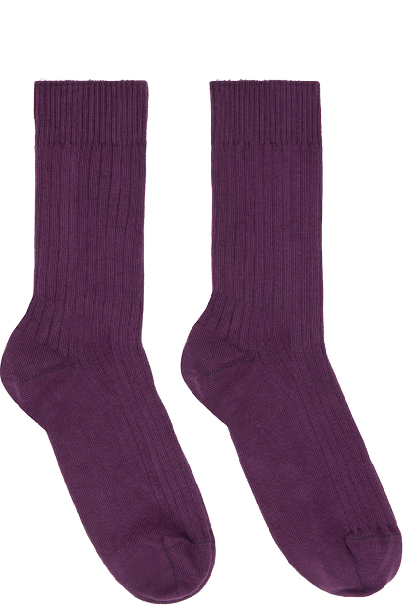 Three assorted pairs of calf-high rib-knit stretch organic cotton-blend socks. Certified GOTS, OEKO-TEX®, and OCS 100.

Supplier color: Red/Purple/Gray