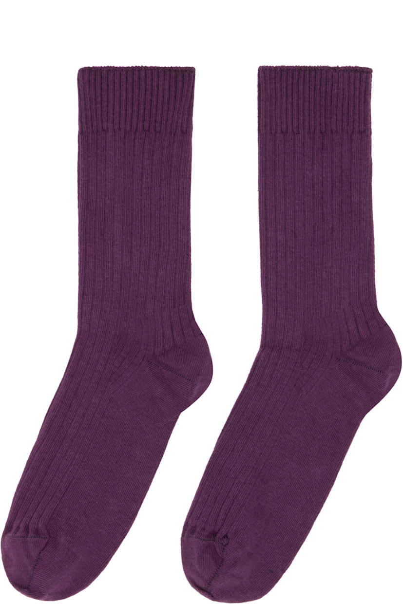 Three assorted pairs of calf-high rib-knit stretch organic cotton-blend socks. Certified GOTS, OEKO-TEX®, and OCS 100.

Supplier color: Red/Purple/Gray