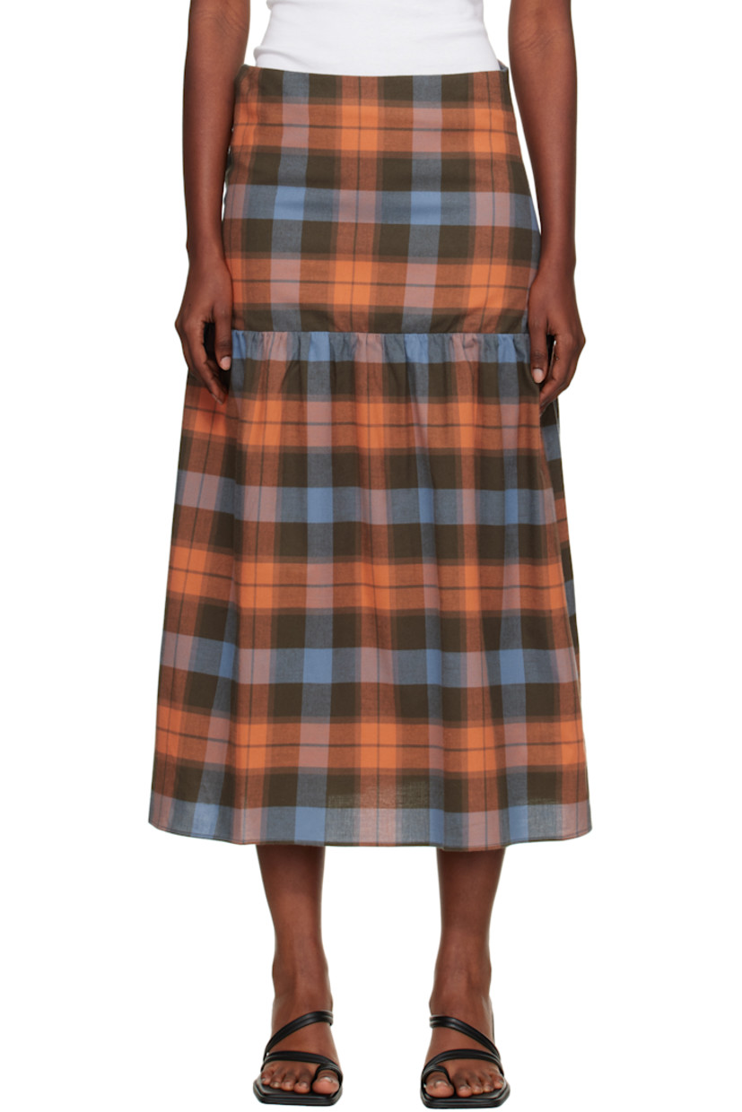 Organic cotton flannel maxi skirt.  

· GOTS-, OEKO-TEX�®-, and OCS 100-certified
· Check pattern throughout
· Gathering at drop waist
· Button closure at side

Supplier color: Frame plaid