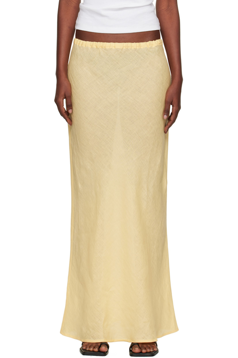 Bias-cut semi-sheer linen hopsack maxi skirt.

· OEKO-TEX®-certified
· Elasticized waistband

Supplier color: Ana yellow