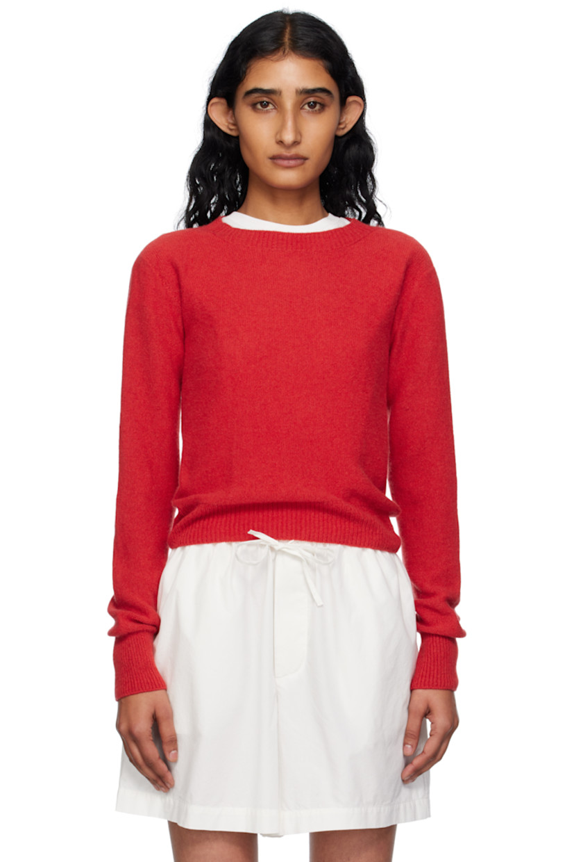 Purl-knit recycled cashmere- and wool-blend sweater. Rib-knit crewneck, hem, and cuffs.

Supplier color: Melograno red