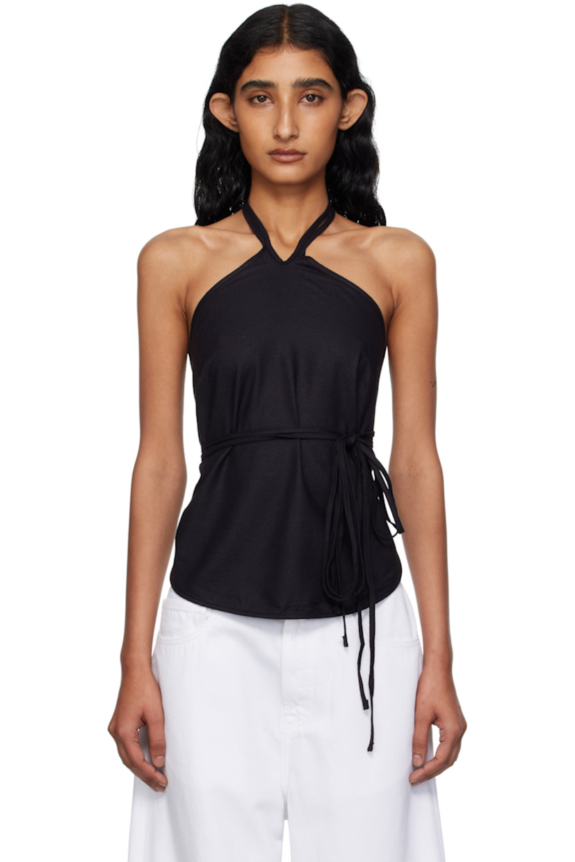 Plain-woven wild silk camisole.

· Certified OEKO-TEX®
· Self-tie halter strap
· Wraparound self-tie fastening at open back

Supplier color: Black