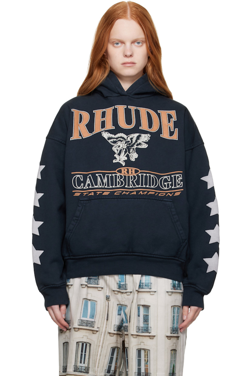 Cotton fleece hoodie. 

· Fading throughout 
· Logo, graphic, and text printed at front 
· Kangaroo pocket
· Rib-knit hem and cuffs
· Dropped shoulders
· Graphics printed at sleeves 

Supplier color: Vintage black