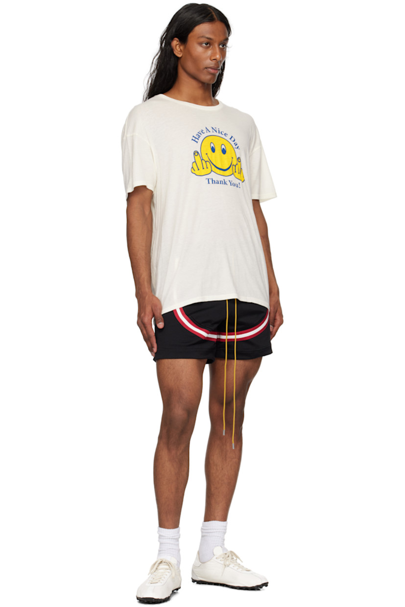 Double-layered cotton-blend jersey shorts. 

· Drawstring at elasticized waistband
· Two-pocket styling
· Stripe appliqués at  front and back
· Logo embroidered at front
· Vented cuffs

Supplier color: Black/White/Red