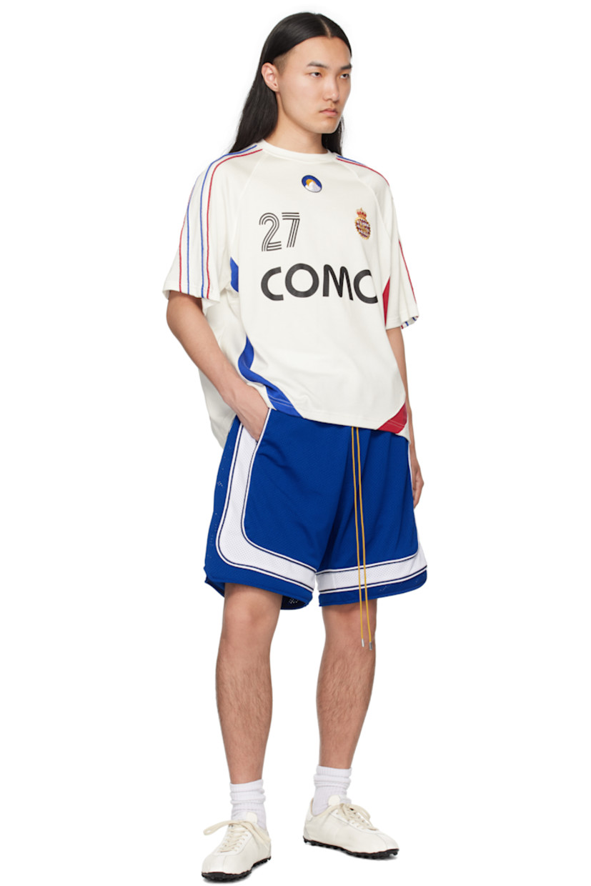 Cotton-blend jersey top.

· Paneled construction
· Rib-knit crewneck
· Text printed and embroidered graphics at front 
· Piping at raglan sleeves 
· Logo and text printed at back 

Supplier color: Off white/Navy/Red