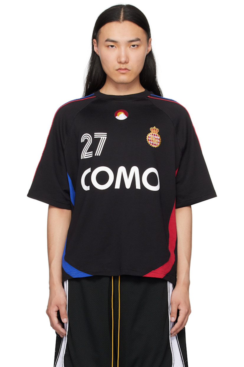 Cotton-blend jersey top.

· Paneled construction
· Rib-knit crewneck
· Text printed and embroidered graphics at front 
· Piping at raglan sleeves 
· Logo and text printed at back 

Supplier color: Black/Navy/Red