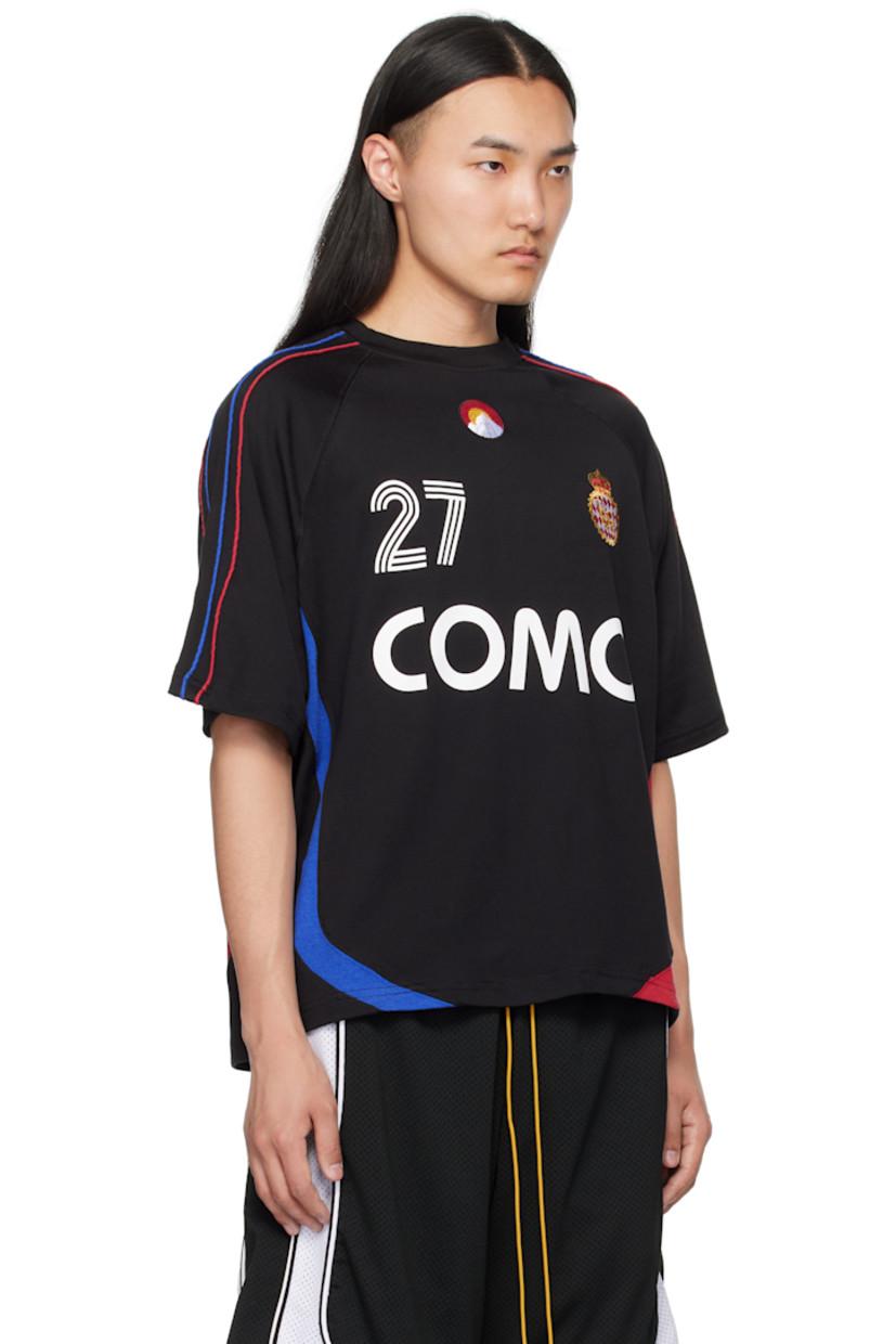 Cotton-blend jersey top.

· Paneled construction
· Rib-knit crewneck
· Text printed and embroidered graphics at front 
· Piping at raglan sleeves 
· Logo and text printed at back 

Supplier color: Black/Navy/Red