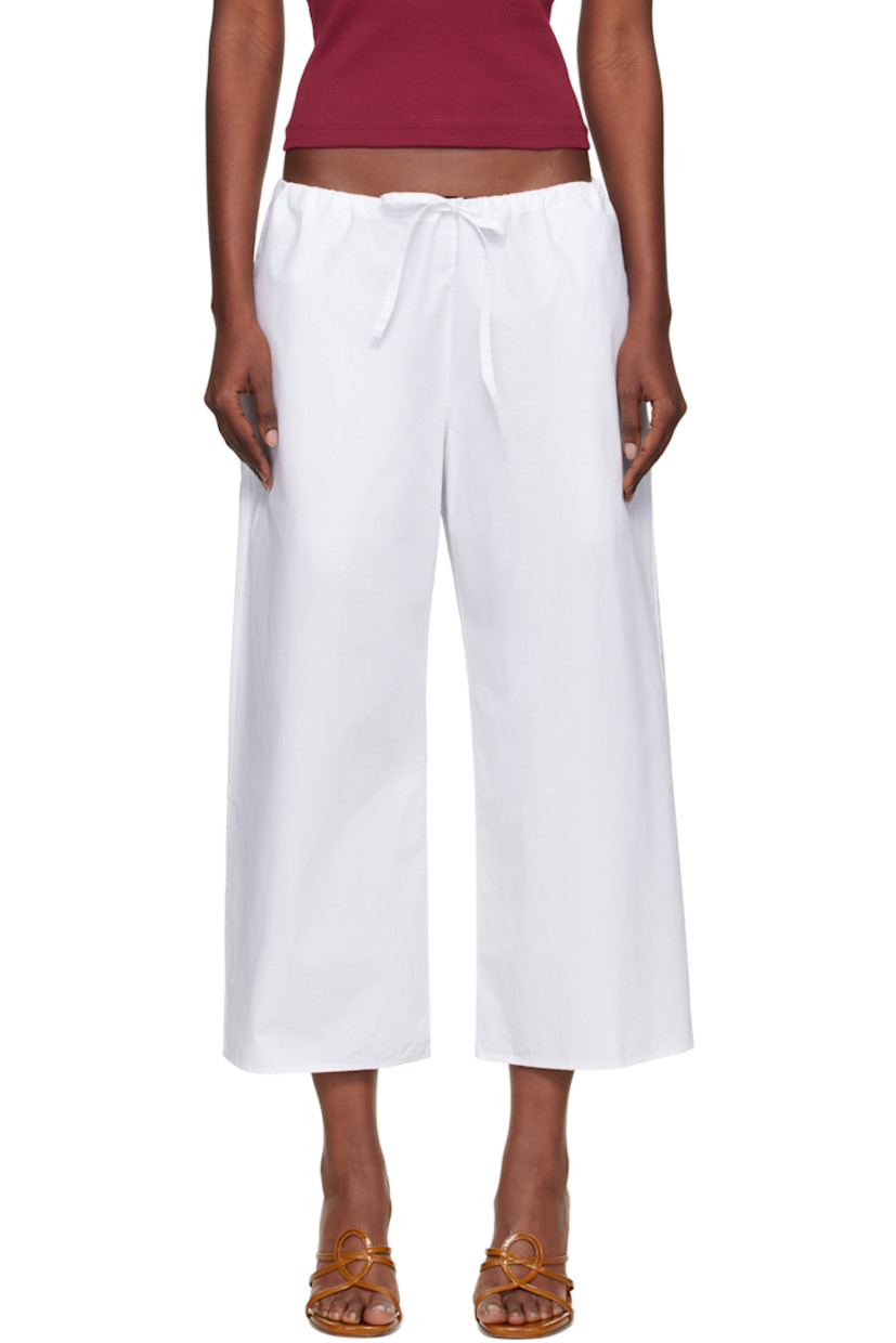 Handcrafted organic cotton poplin lounge pants.

· Wide-leg
· Drawstring at waistband
· Two-pocket styling

Supplier color: White