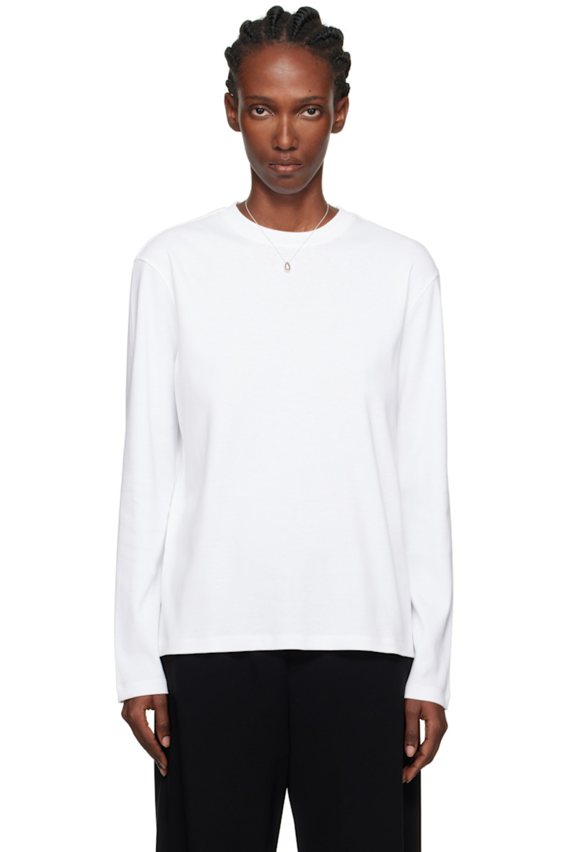 Rib-knit organic cotton T-shirt.

· Crewneck
· Dropped shoulders
· Central seam at back

Supplier color: White