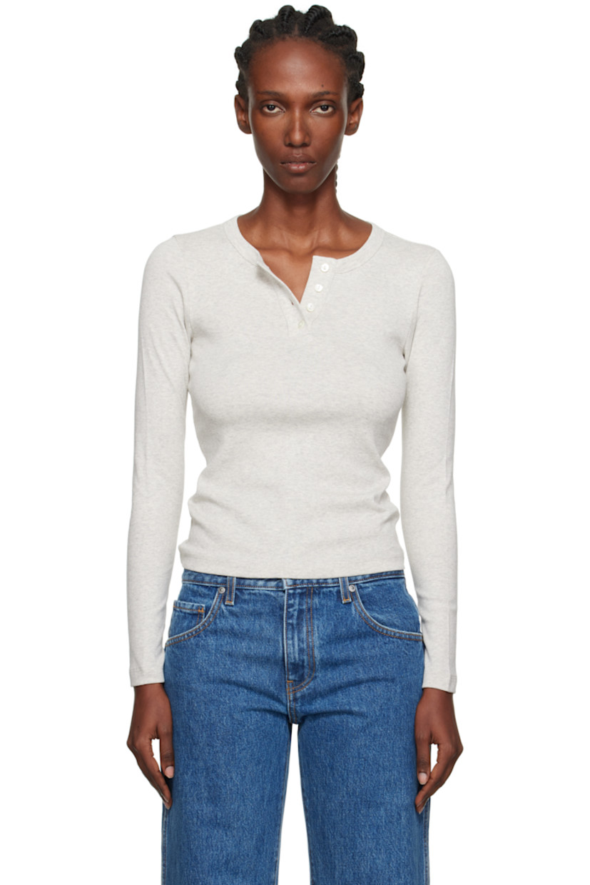 Rib-knit organic cotton T-shirt.

· Crewneck
· Four-button placket
· Central seam at back
· Mother-of-pearl hardware

Supplier color: Heather Grey